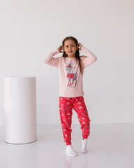 Комплект на дівчинку зі штанами - зимовий олень - Family look мама/донька, Персиковий, 3-4