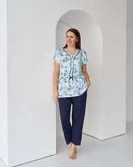 Піжама жіноча - футболка з паском+штани - Віскоза, Бірюзовий, l