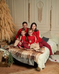Чоловічий комплект із штанами в клітинку - Новорічний олень - Family look для родини, Червоний, m
