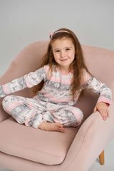 Піжама зі штанами на дівчинку з принтом олені - Інтерлок - Family look Мама/донька, Молочний, 3-4