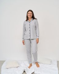 Батальная пижама со штанами и кофтой на пуговицах - горошек
