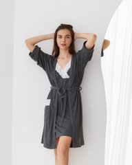 Комплект халат + сорочка з мереживом - Віскоза, Темно-сірий, m