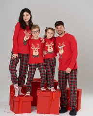 Подростковая пижама для мальчика в клетку - Праздничный олень - Family look для семьи, Красный, 8-9