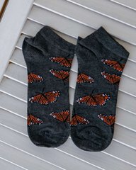 Женские короткие носки - с бабочками, Тёмно-серый, 36-40