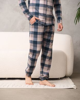 Мужской комплект с брюками - клетка - Family look для пары, Сиреневый, xl