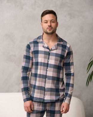Мужской комплект с брюками - клетка - Family look для пары, Сиреневый, xl