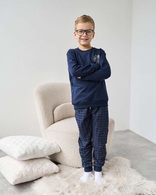 Теплий костюм на хлопчика зі штанами в клітинку - Байка - Family look батько/син, Темно-синій, 5-6