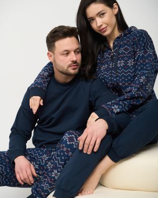 Теплый спортивный костюм на молнии с капюшоном Орнамент - Байка - Family look для пары Фото товара - Интернет-магазин Zaragoza