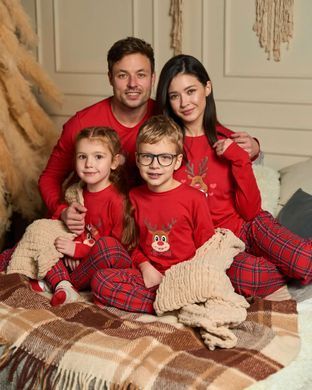 Жіноча піжама зі штанами в клітинку - Новорічний олень - Family look для родини Фото товару - Інтернет-магазин Zaragoza