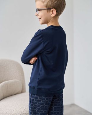 Теплий костюм на хлопчика зі штанами в клітинку - Байка - Family look батько/син, Темно-синій, 5-6