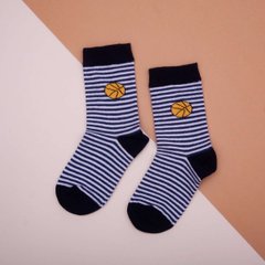 Шкарпетки для хлопчика, сині - в смужку з м'ячем, Темно-синій, 25-29