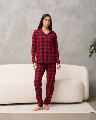 Женская пижама на пуговицах красная клетка Family look для пары Фото товара - Интернет-магазин Zaragoza
