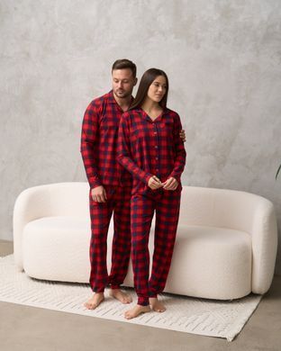 Женская пижама на пуговицах красная клетка Family look для пары Фото товара - Интернет-магазин Zaragoza