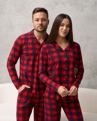 Женская пижама на пуговицах красная клетка Family look для пары Фото товара - Интернет-магазин Zaragoza