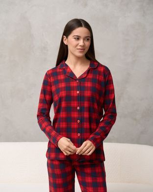 Женская пижама на пуговицах красная клетка Family look для пары Фото товара - Интернет-магазин Zaragoza