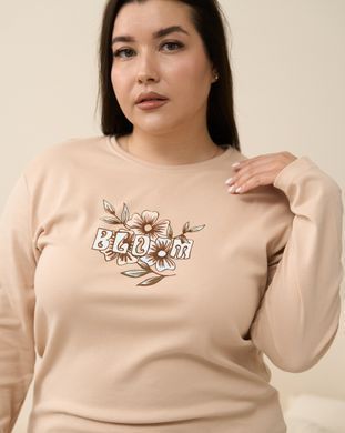 Батальна піжама зі штанами у квіти - Інтерлок Бежевий 2XL