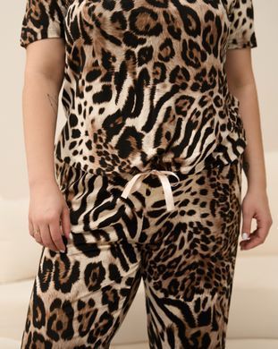Вискозный комплект со штанами и футболкой - Леопард- Plus Size Коричневый 4XL