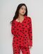 Женская пижама на пуговицах со штанами - красная в сердечки Фото товара 2 из 8