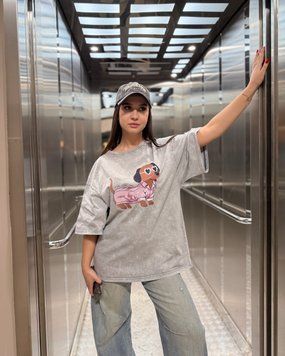 Футболка oversize Собачка в пижаме 26019-1 Серый в универсальном размере