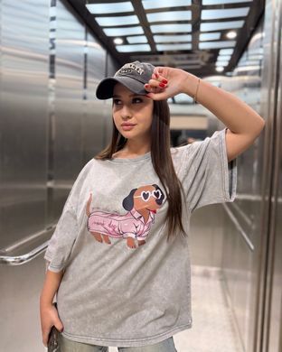Футболка oversize Собачка в пижаме 26019-1 Серый в универсальном размере