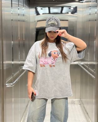 Футболка oversize Собачка в пижаме 26019-1 Серый в универсальном размере