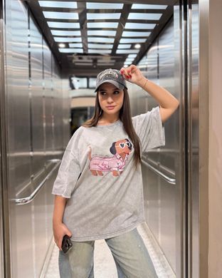 Футболка oversize Собачка в пижаме 26019-1 Серый в универсальном размере