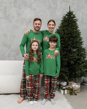 Піжама на дівчинку-підлітка зі штанами Новорічна Love Family look для родини, Зелений, 8-9