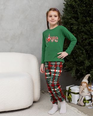 Піжама на дівчинку-підлітка зі штанами Новорічна Love Family look для родини, Зелений, 8-9