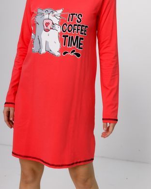 Бавовняна туніка з довгим рукавом - coffee time, Кораловий, s