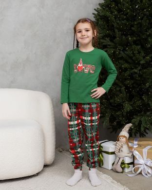 Піжама на дівчинку-підлітка зі штанами Новорічна Love Family look для родини, Зелений, 8-9