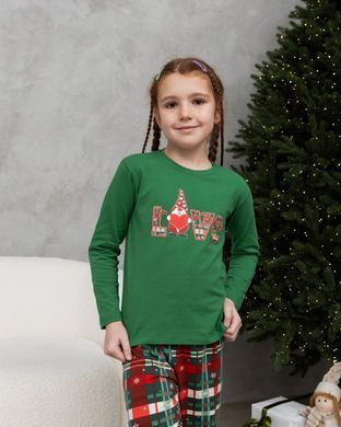 Піжама на дівчинку-підлітка зі штанами Новорічна Love Family look для родини, Зелений, 8-9