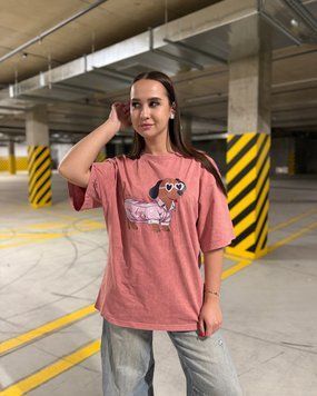 Футболка oversize Собачка в пижаме 26019-3 Персиковый в универсальном размере