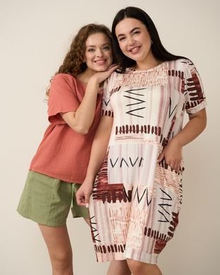 Туніка віскозна з кишенями Plus Size - абстракція Кремовий 2xl