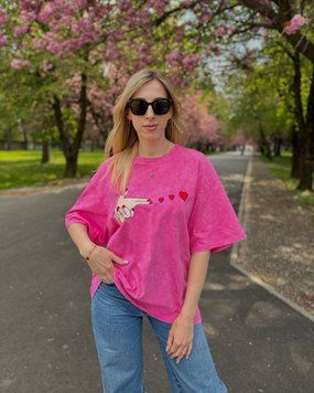 Футболка oversize с принтом 26009 Розовый в универсальном размере