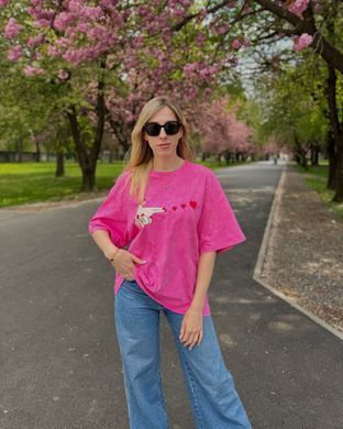 Футболка oversize з принтом 26009 Рожевий в універсальному розмірі