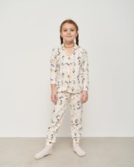 Комплект со штанами на девочку на пуговицах - мелкие рисунки, Молочний, 3-4