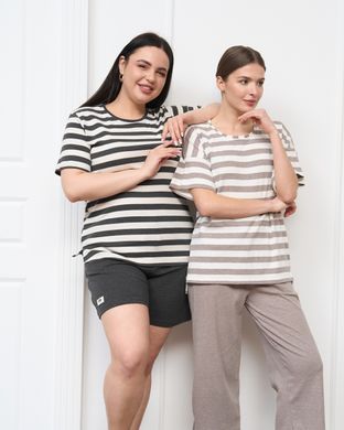 Комплект футболка з шортами Plus Size - рубчик Смужки Темно-сірий 2xl