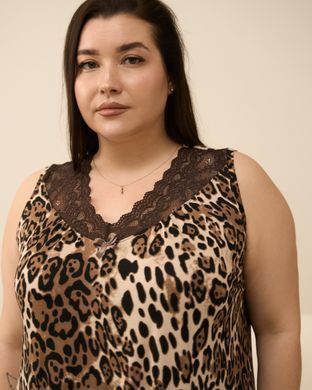 Женская сорочка с кружевом Plus size - вискоза Леопард 2xl