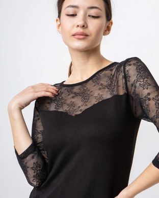 Женская футболка с рукавами, сеточка - Ozkan, Чорний, xl