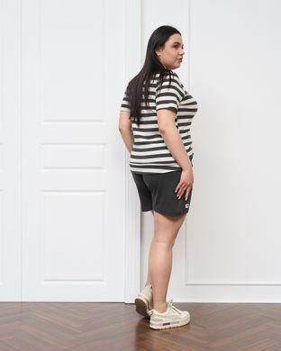 Комплект футболка з шортами Plus Size - рубчик Смужки Темно-сірий 2xl