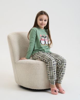 Пижама на девочку-подростка Пингвины - Family look мама/дочка Зеленый 8-9 Фото товара - Интернет-магазин Zaragoza