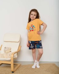 Комплект з шортиками на дівчинку - літній принт, Оранжевий, 3-4
