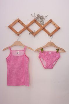 Комплект для дівчинки майка + трусики - в горошок, Рожевий, 7-8