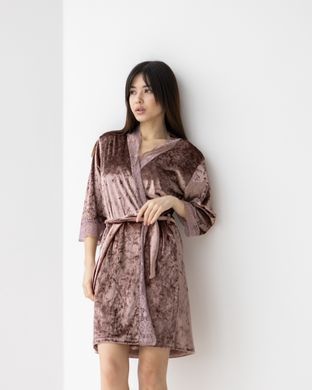 Комплект з халатиком - мармуровий велюр, Коричневий, s