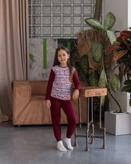 Комплект на девочку со штанами - бордовая с оленями, Бордовий, 3-4