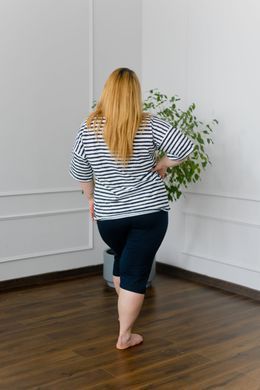 Батальний комплект з капрі в смужку - 2 кота на футболці 36051 2XL