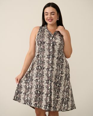 Женская туника-халат на пуговицах Plus Size - Змеиный принт Бежевый 2xl