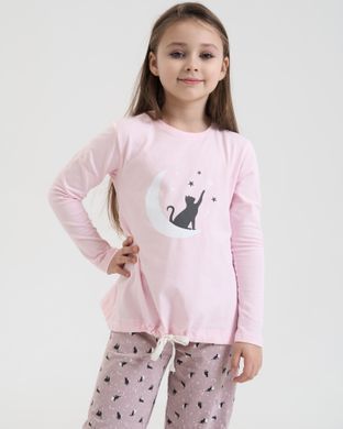 Піжама на дівчинку підлітка Кіт і зірки - Family look мама/донька Світло-рожевий 8-9