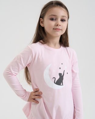 Піжама на дівчинку підлітка Кіт і зірки - Family look мама/донька Світло-рожевий 8-9