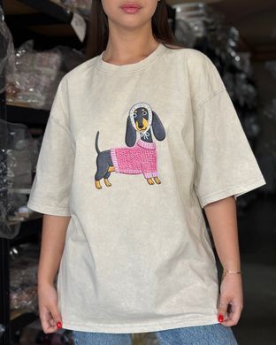 Футболка oversize з собачкою 26007-4 Бежевий в універсальному розмірі